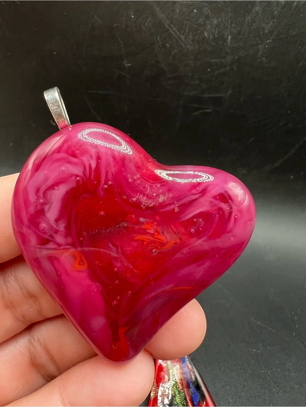 Lot of 5 Art Glass Pendants Hand Blown Dichroic Glass Heart Disc Jewelry Making
